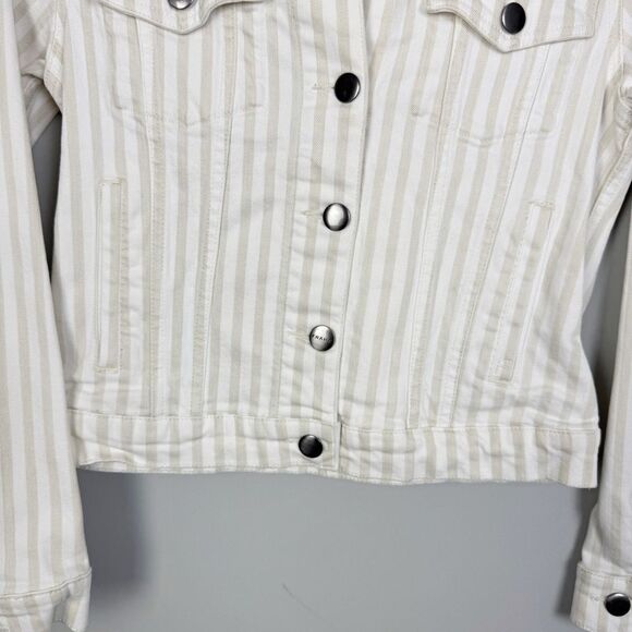 FRAME DENIM | Le Vintage Courtyard Stripe Denim Jscket Tan White Women’s Size XS - Picture 6 of 12